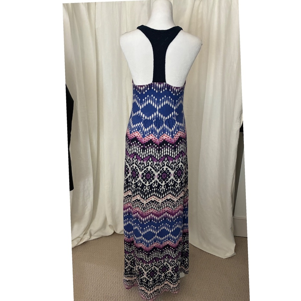 Lucky Brand Cotton Maxi Dress Blue Purple Ikat Boho Festival Indie Summer Small - Picture 3 of 11